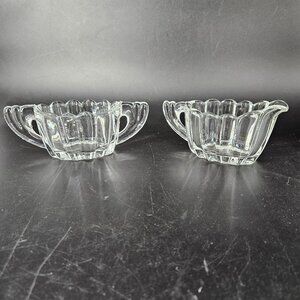 Vintage Heisey Pressed Glass Sugar Bowls Creamer 2 Clear Paneled Double Handled
